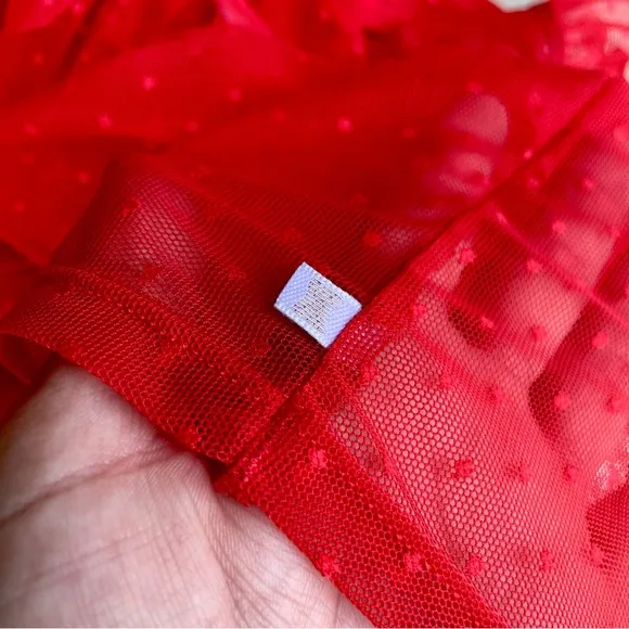 Savage X Fenty Valentine Hearts Set Skirt Bralette &amp; Gloves Size Small Sheer Red