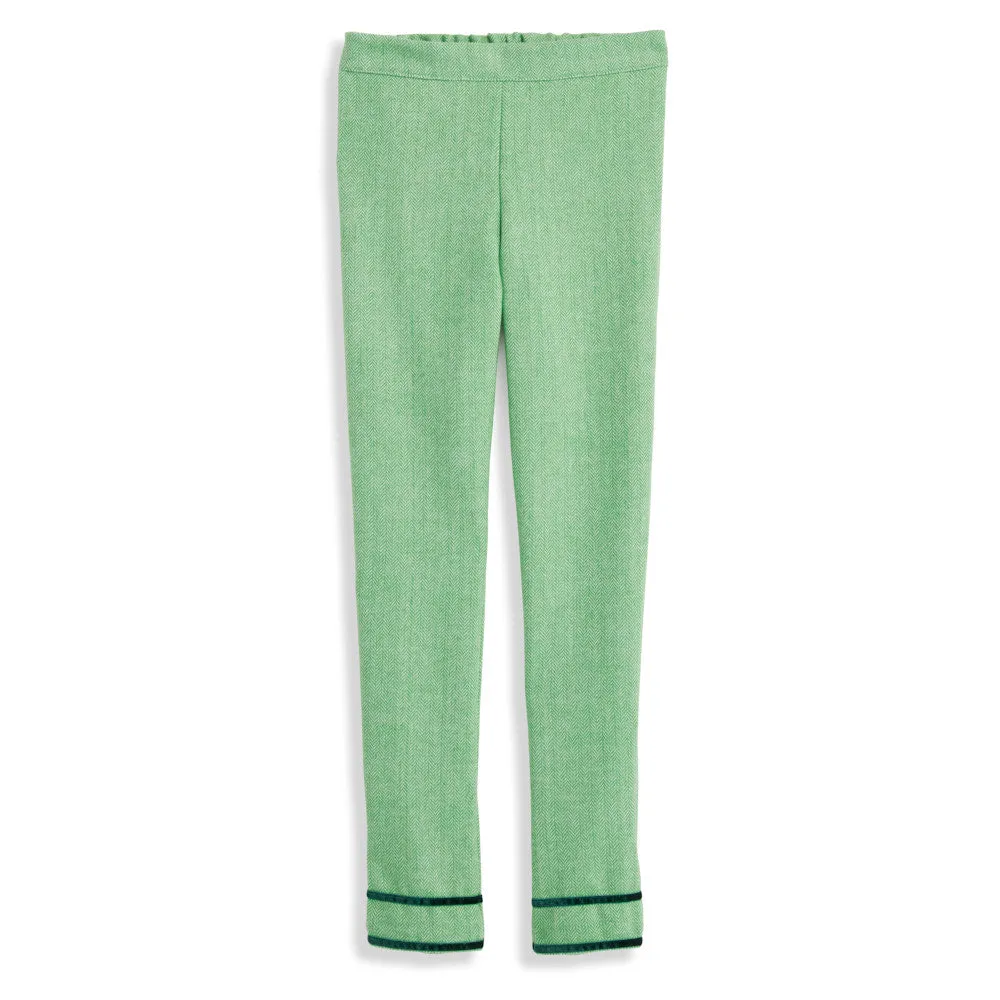 Scalloped Tatiana Pant -- Green Herringbone