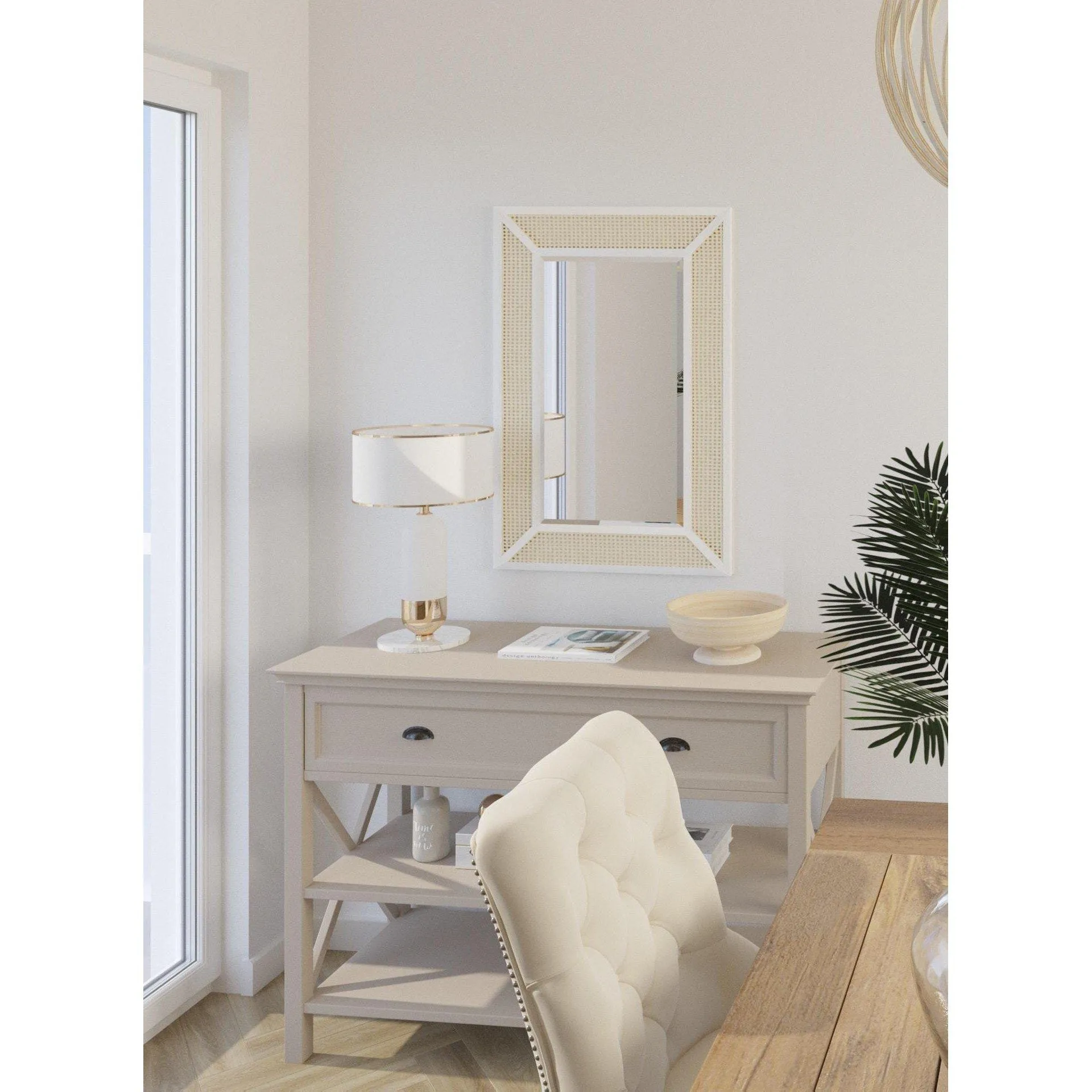 Seaside Caned 36" x 24" Dani Wall Mirror, White