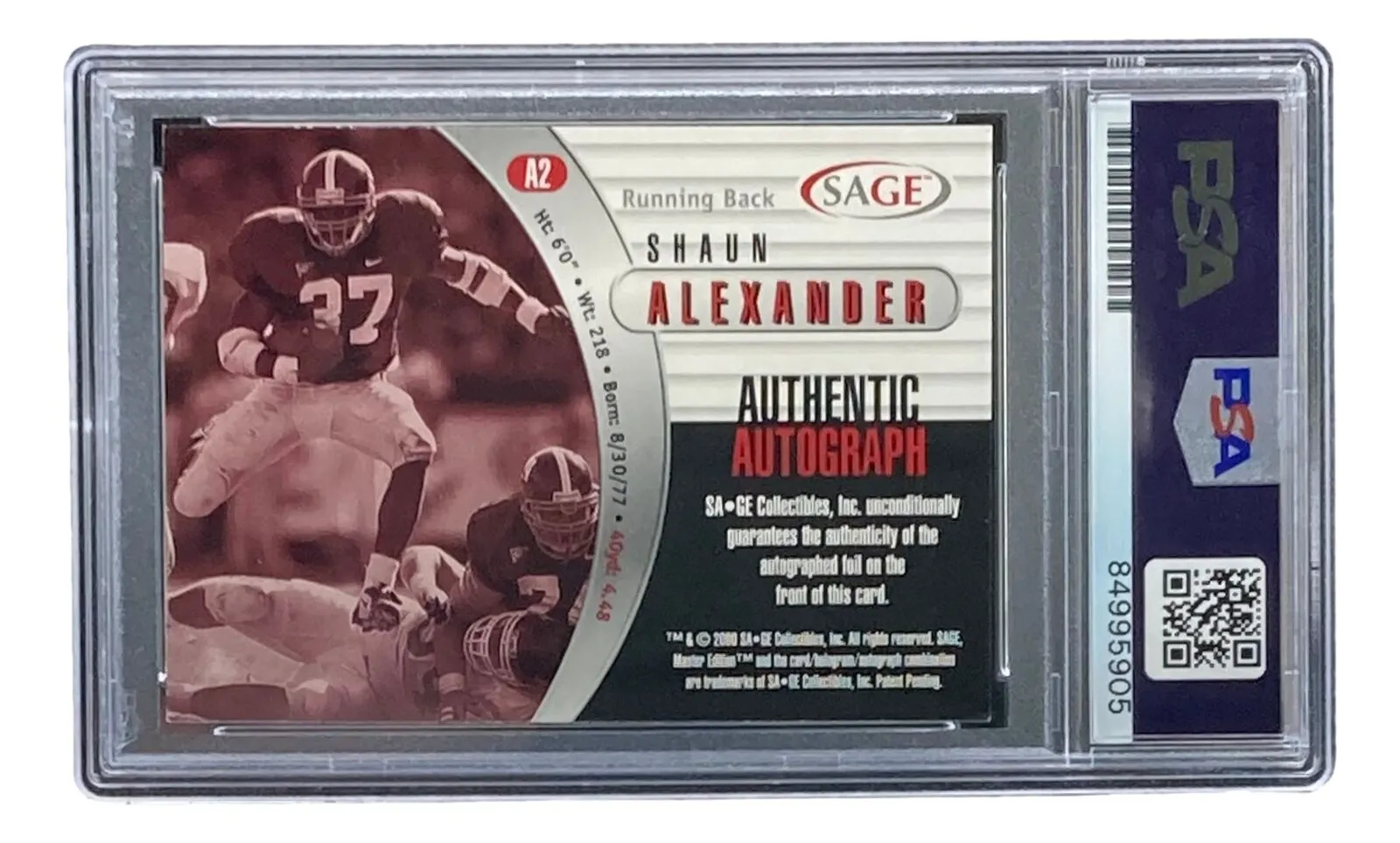 Shaun Alexander Signed Seattle Seahawks 2000 Sage #A2 Rookie Card PSA/DNA
