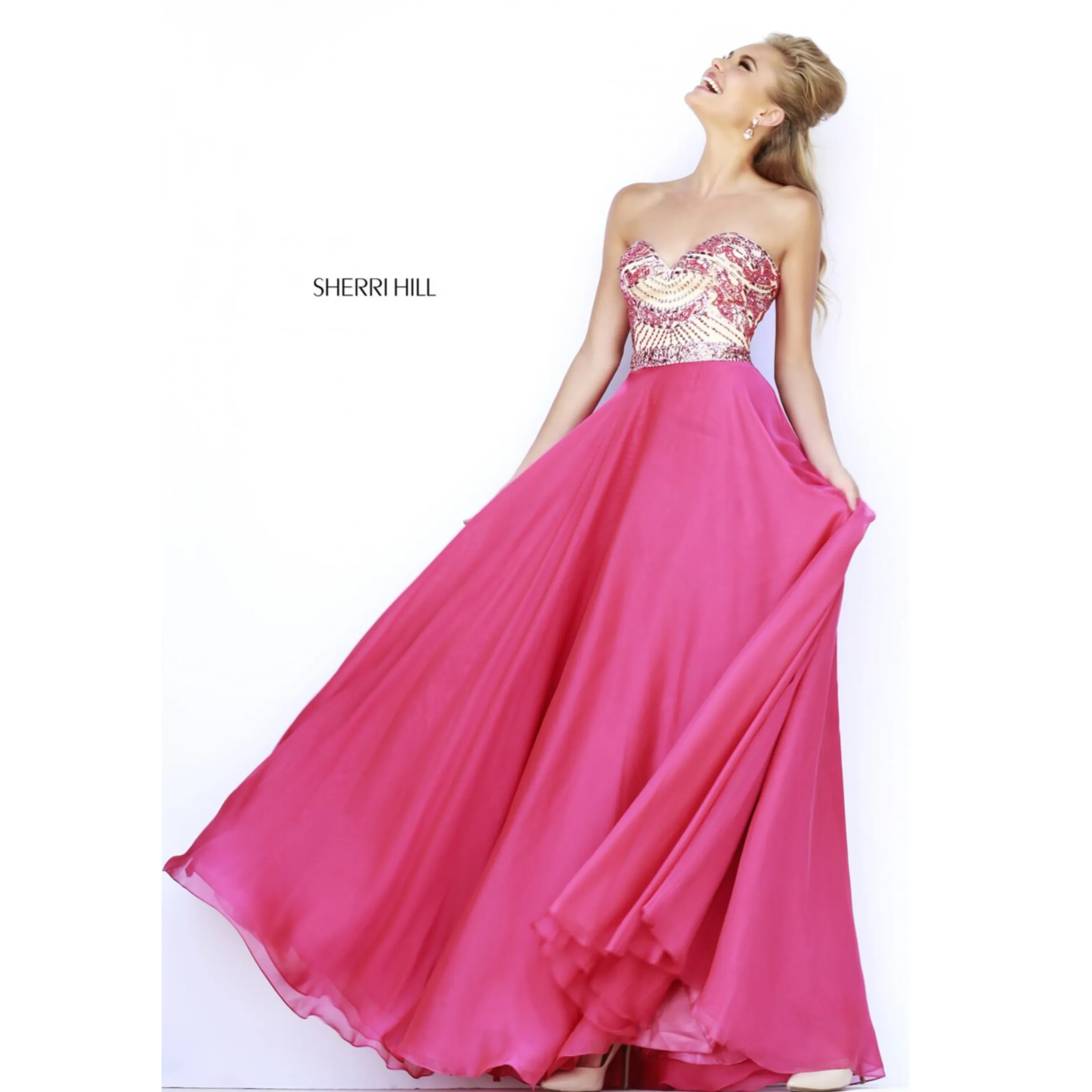 SHERRI HILL 1942 Ruby Red Strapless Embellished Long Dress Size 10