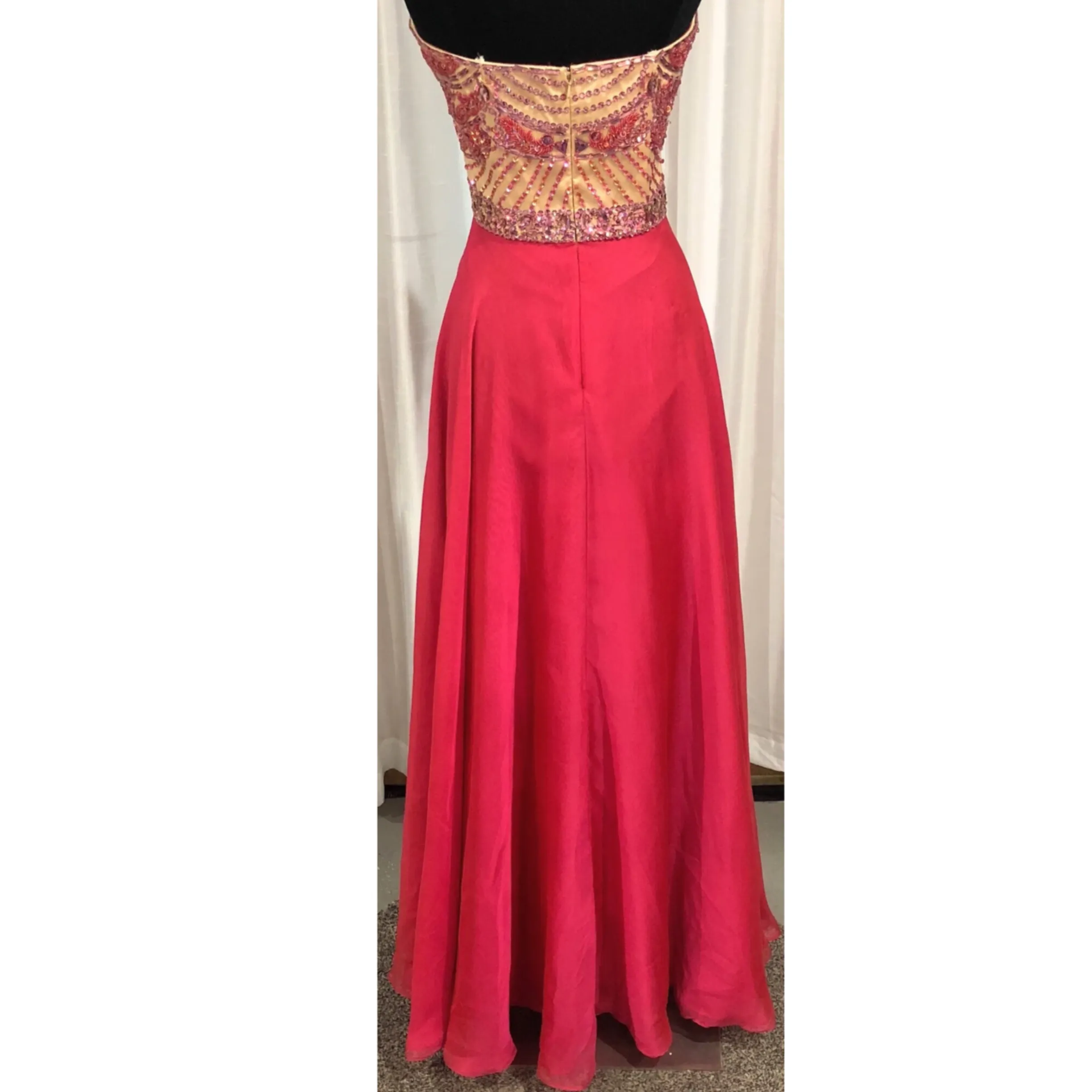 SHERRI HILL 1942 Ruby Red Strapless Embellished Long Dress Size 10