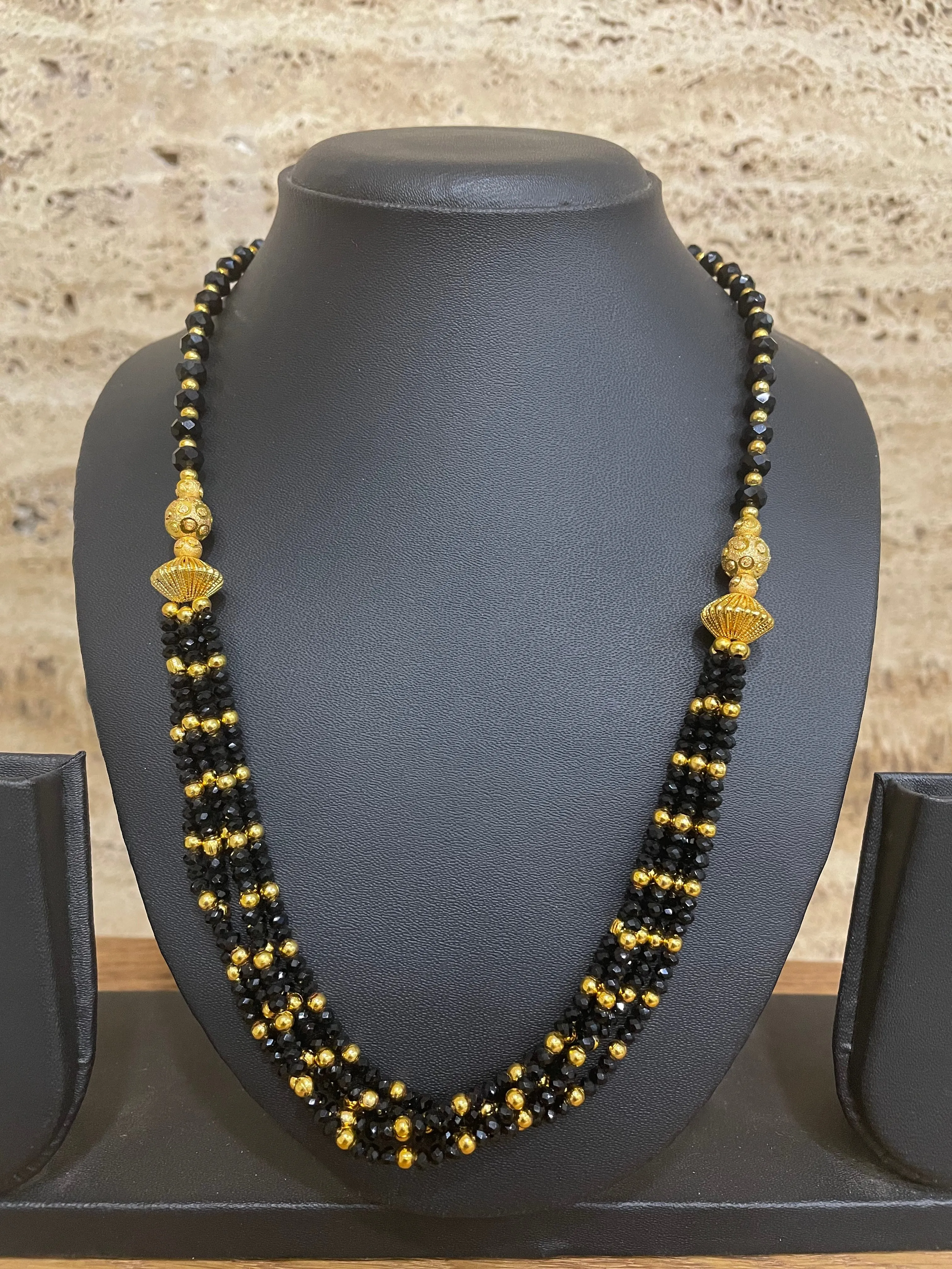 Short Mangalsutra Designs Gold Plated मंगळसूत्र Black Crystal Beads (20 Inches)