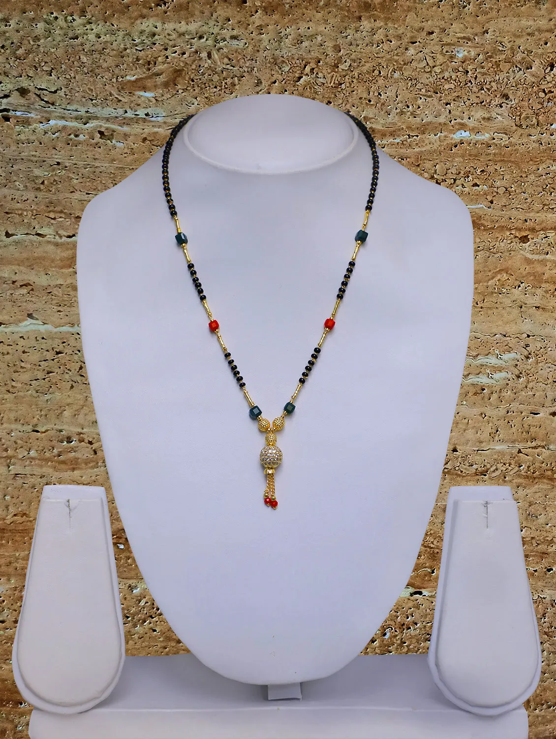 Short Mangalsutra Designs Gold Plated मंगळसूत्र Black Red Green Beads Latkan Pendant (20 Inches)