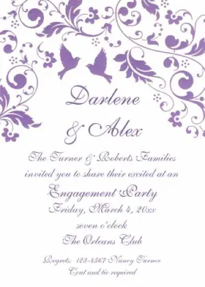 SILHOUETTE OF BIRDS AND FLOWERY VINE CUSTOM INVITATION