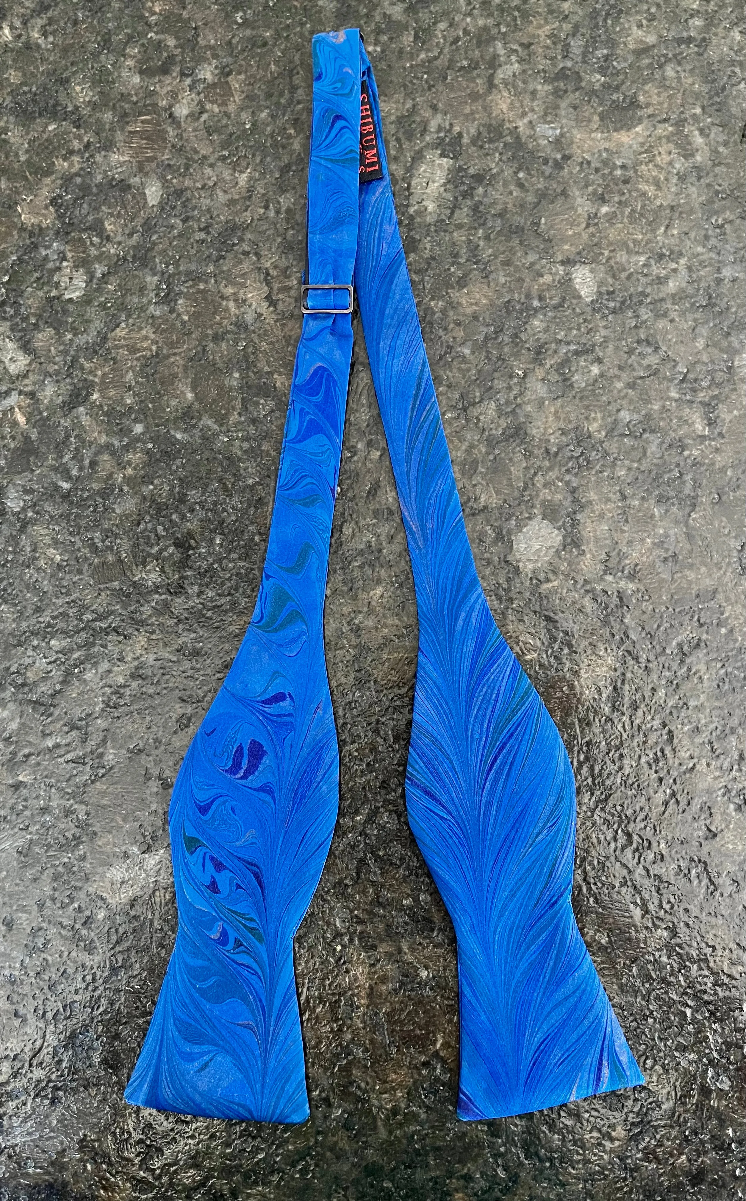 Silk Bow tie blue water marbled