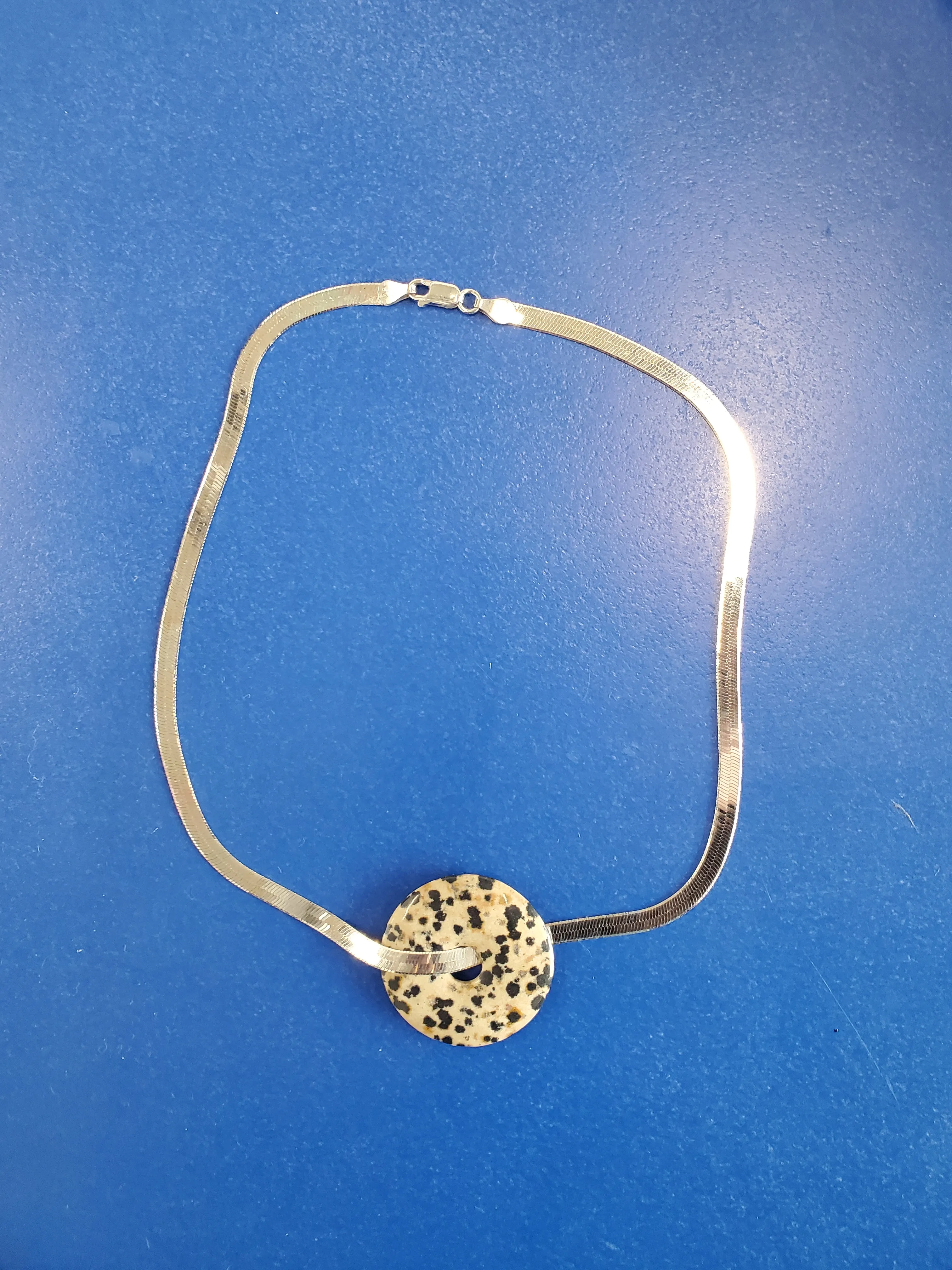 Silver Herringbone Chain with Jasper Ring