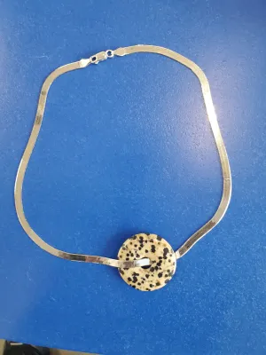 Silver Herringbone Chain with Jasper Ring