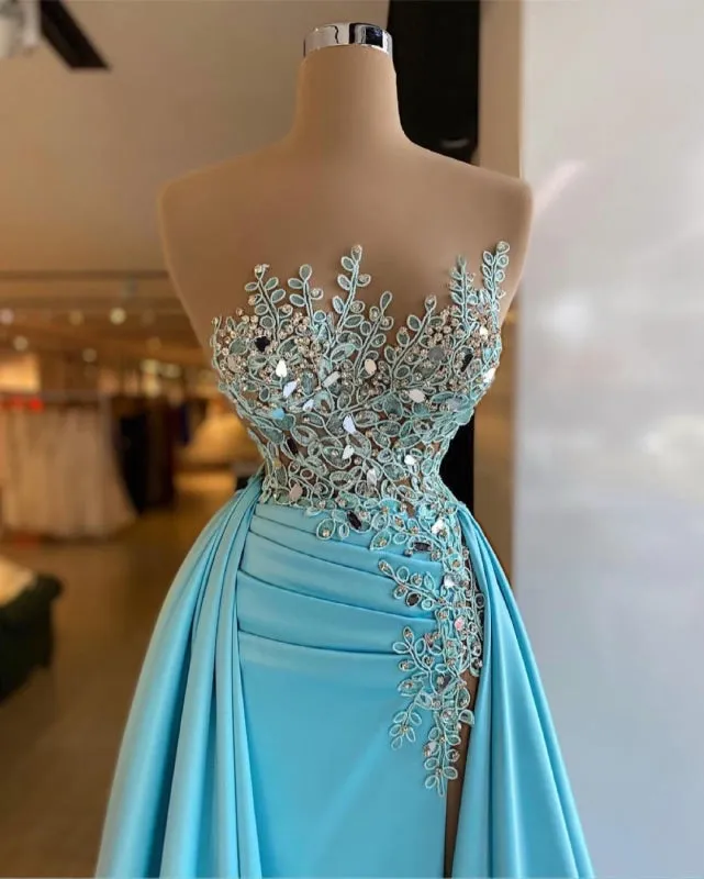 Sleeveless Sparkly Sequins Mermaid Prom Dress with Detachable Train