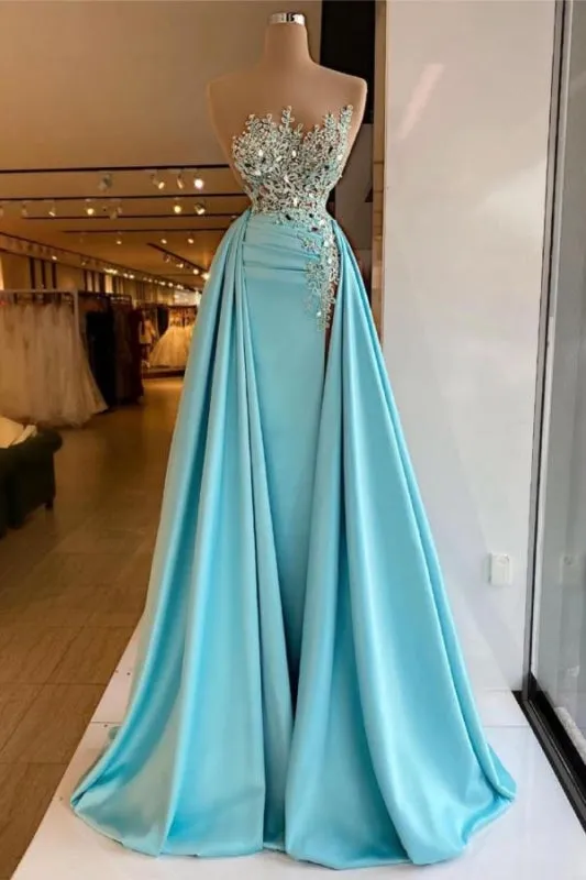 Sleeveless Sparkly Sequins Mermaid Prom Dress with Detachable Train