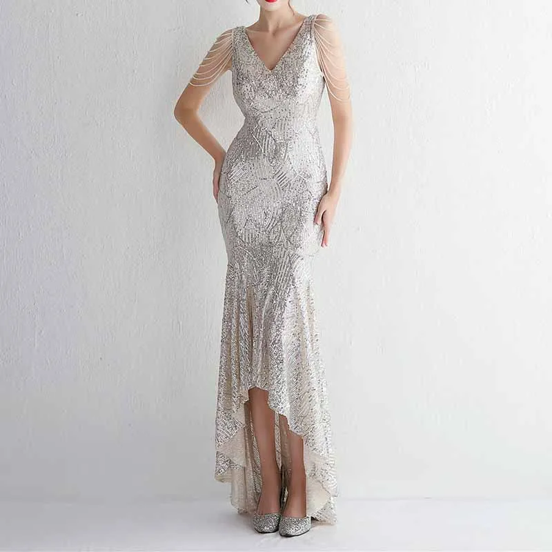 Sleeveless V Neck High-Low Design Women’s Formal Dresses for Special Occasions