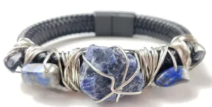 Sodalite and Black Tourmaline leather bracelet ~One of a kind jewelry