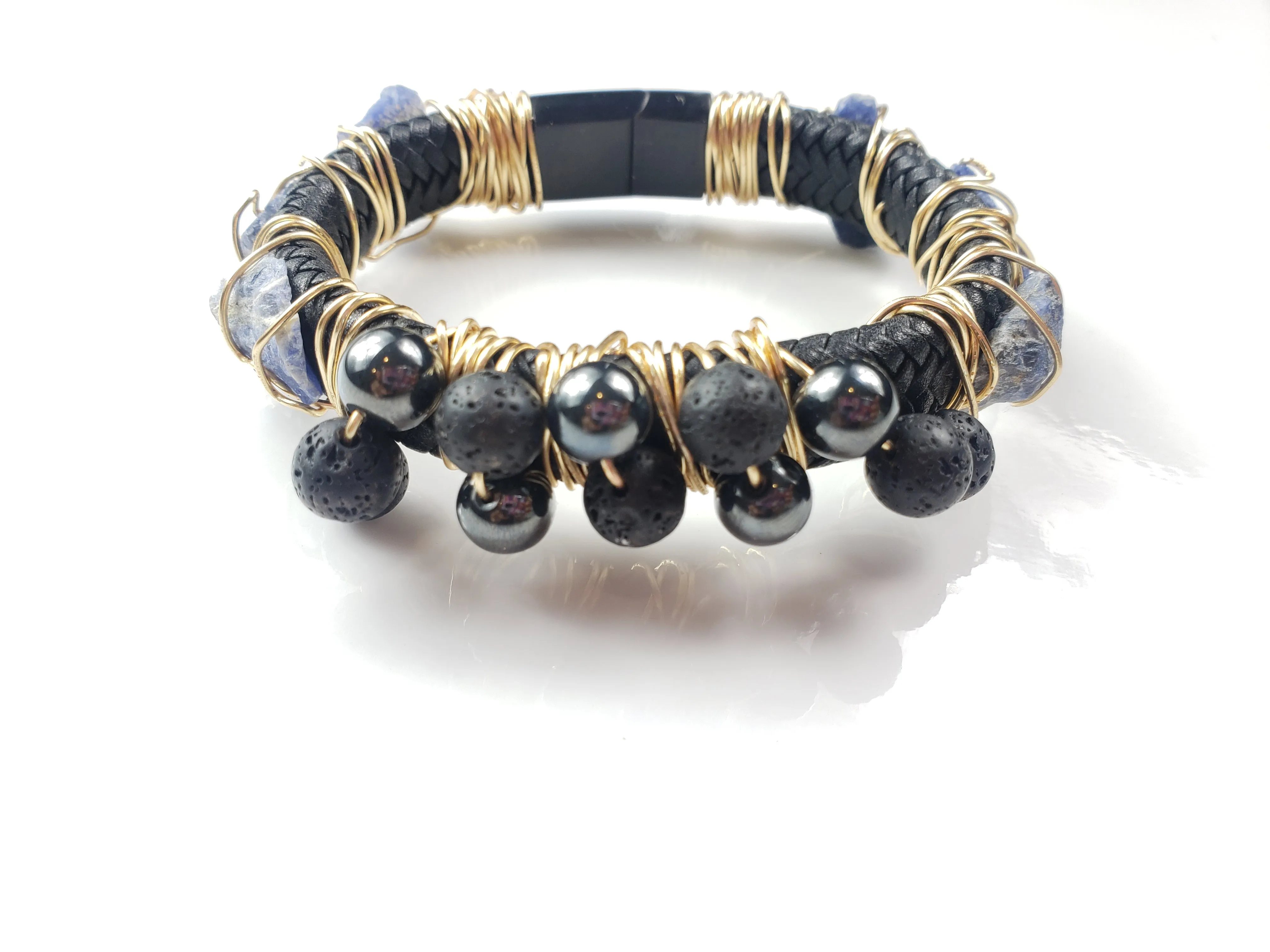 Sodalite, hematite & Lava stone bracelet~ One of a kind crystal jewelry
