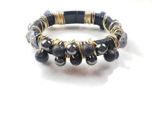 Sodalite, hematite & Lava stone bracelet~ One of a kind crystal jewelry