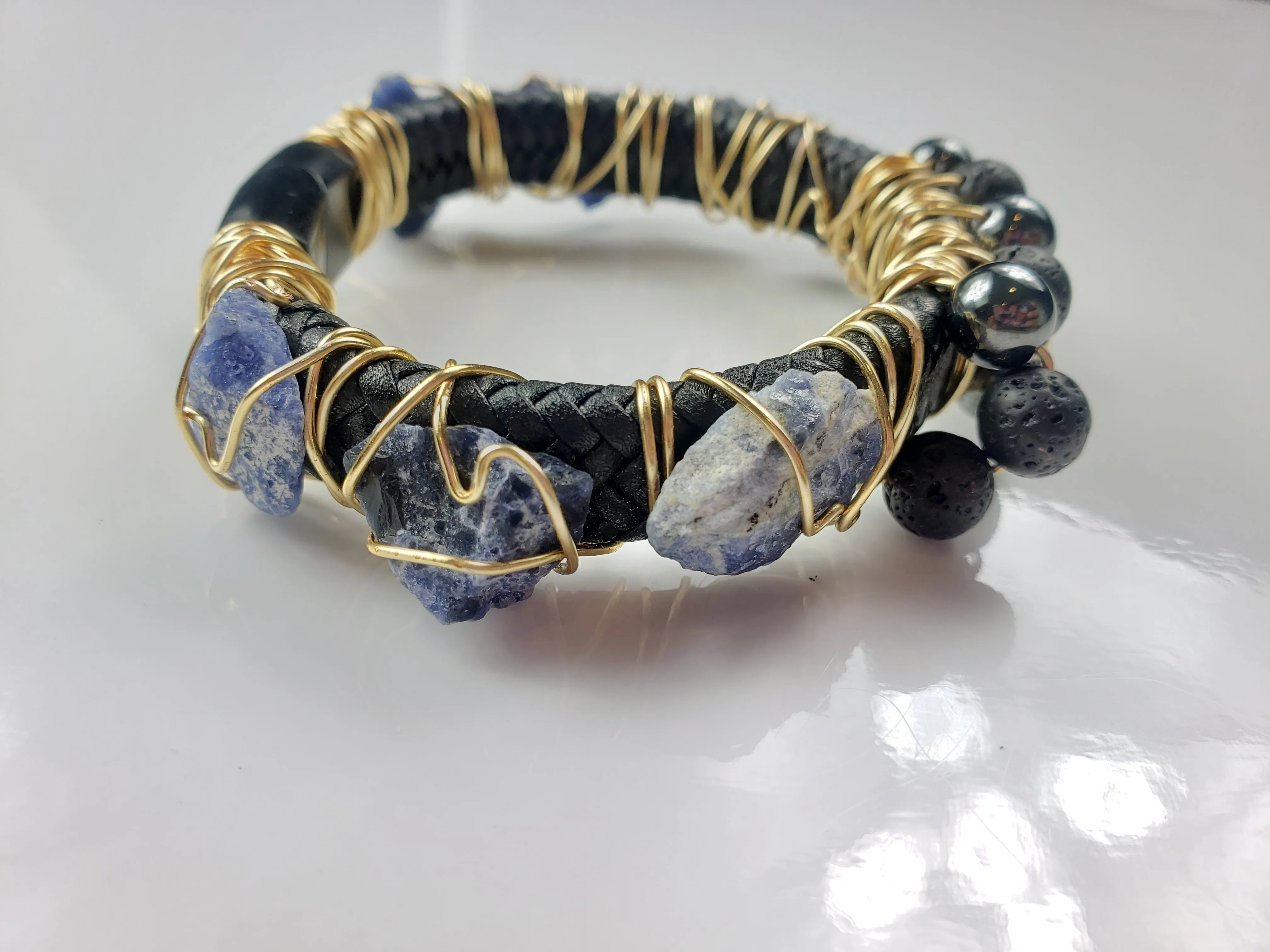 Sodalite, hematite & Lava stone bracelet~ One of a kind crystal jewelry
