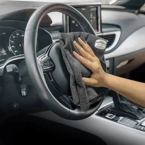 SOFTSPUN Microfiber Cloth - 4 pcs - 40x40 cms - 340 GSM Grey- Thick Lint & Streak-Free Multipurpose Cloths - Automotive Microfibre Towels for Car Bike Cleaning Polishing Washing & Detailing