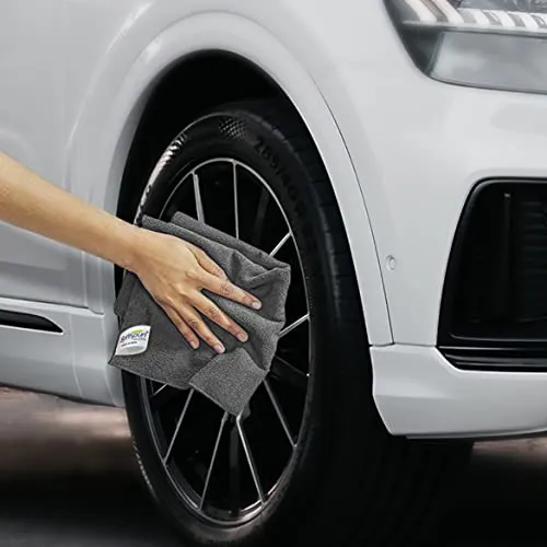 SOFTSPUN Microfiber Cloth - 4 pcs - 40x40 cms - 340 GSM Grey- Thick Lint & Streak-Free Multipurpose Cloths - Automotive Microfibre Towels for Car Bike Cleaning Polishing Washing & Detailing
