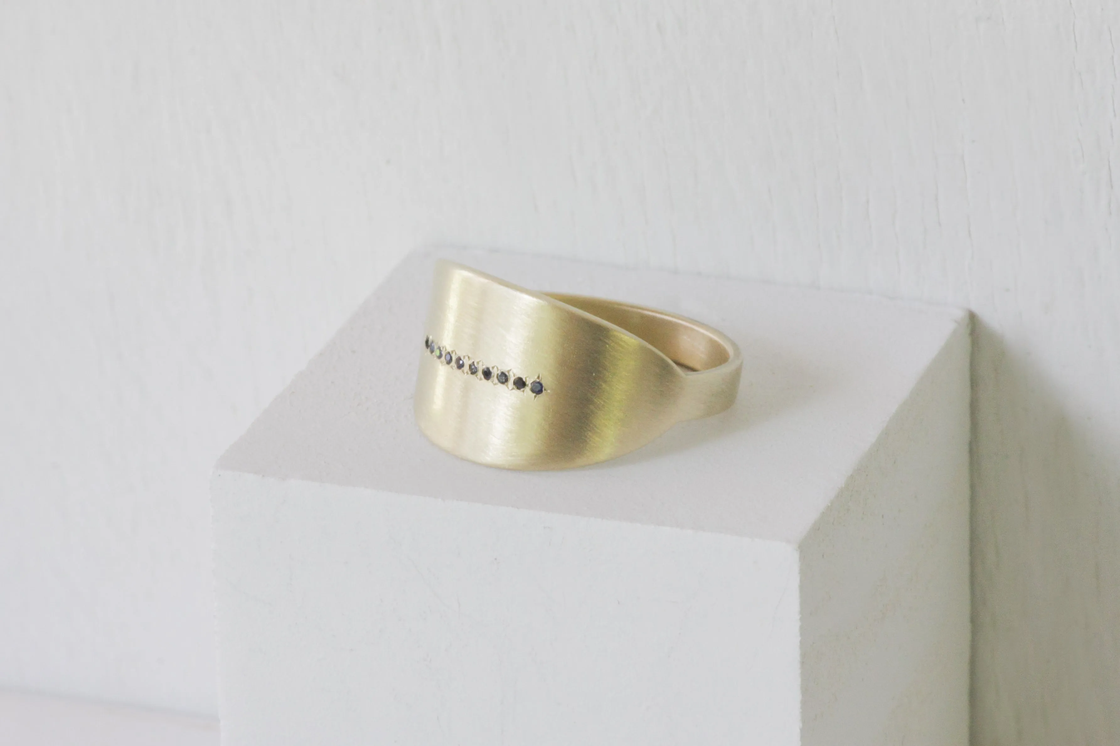 Solid Gold Wide Band Set With 10 tiny Sapphires