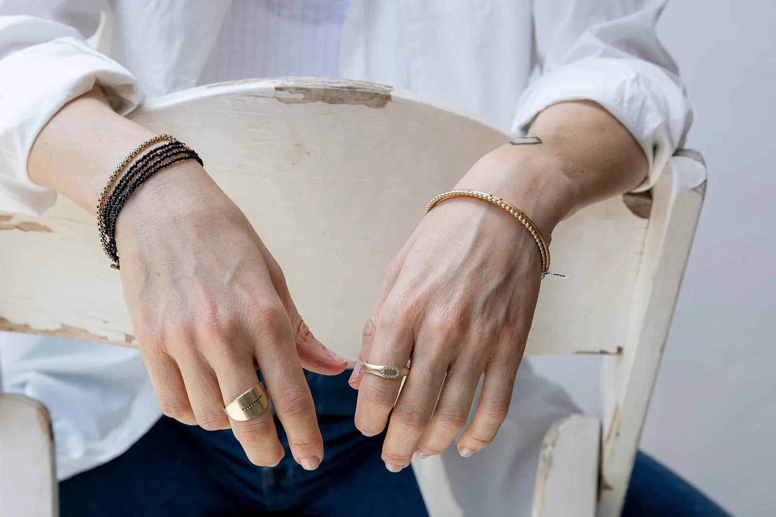 Solid Gold Wide Band Set With 10 tiny Sapphires