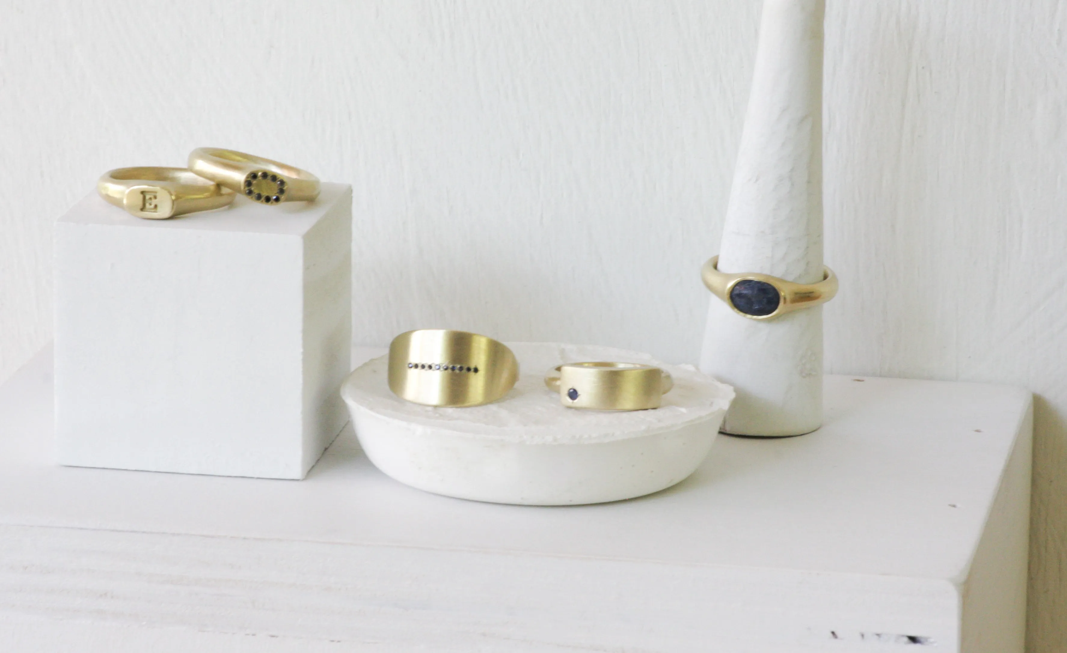 Solid Gold Wide Band Set With 10 tiny Sapphires