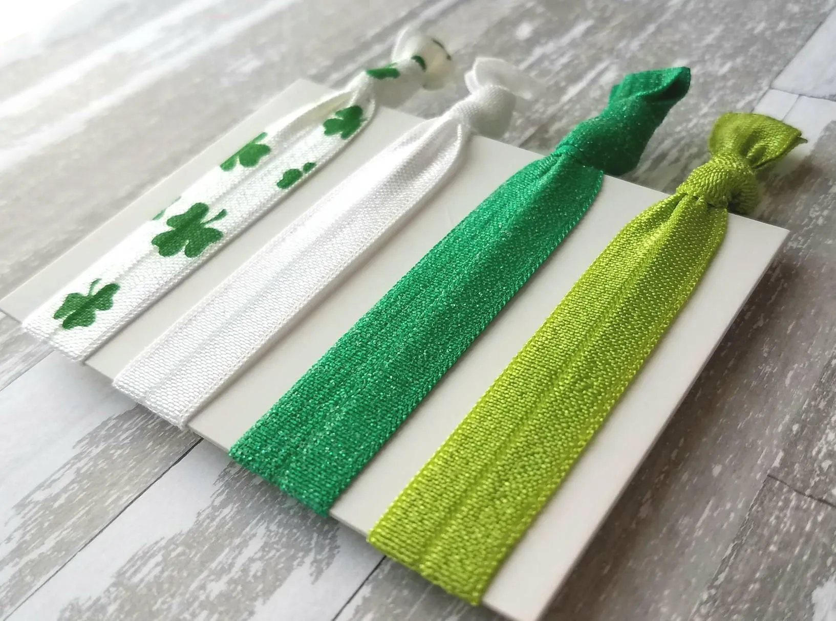 St Patrick's Day Accessory Set, shamrock hair tie, clover elastic band, St Patty's Day hair ribbon, girl hair band, shamrock ponytail holder