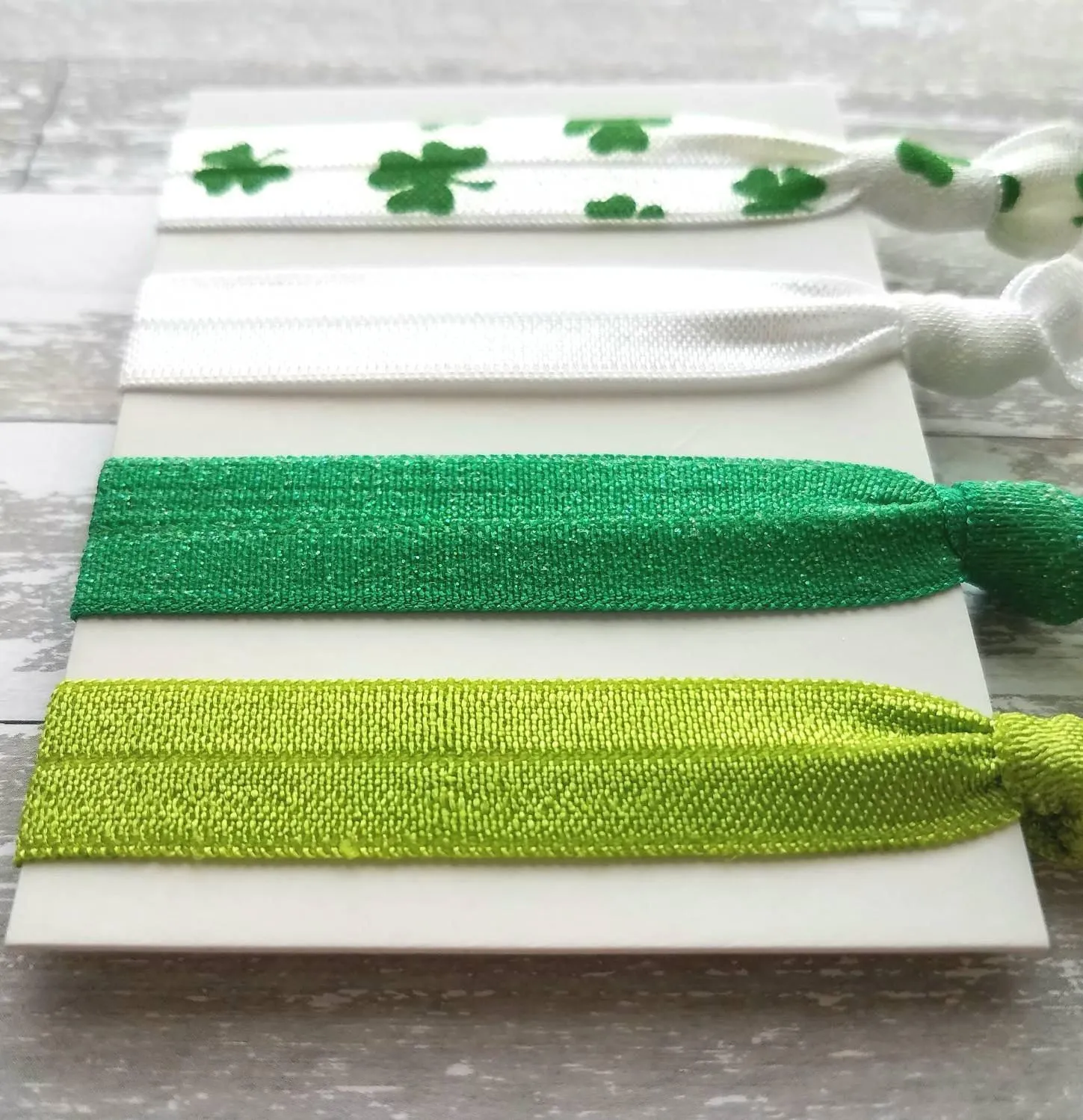 St Patrick's Day Accessory Set, shamrock hair tie, clover elastic band, St Patty's Day hair ribbon, girl hair band, shamrock ponytail holder