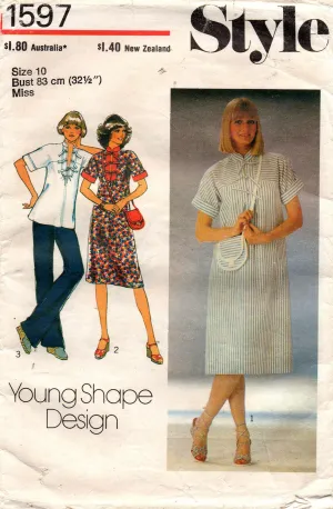 Style 1597 Womens Caftan Dress Top & Bag 1970s Vintage Sewing Pattern Size 10 Bust 32.5 inches