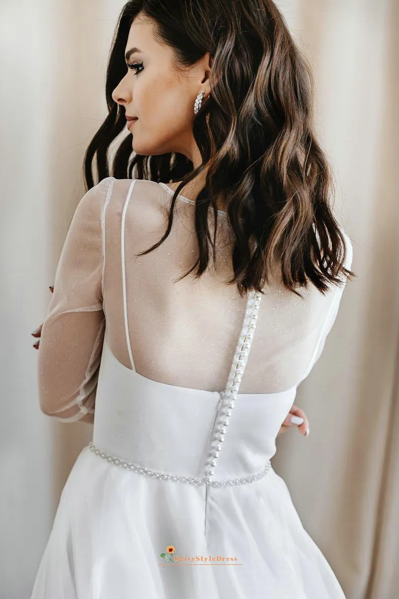 Tea Length Ball Gown Long Sleeve Wedding Dress