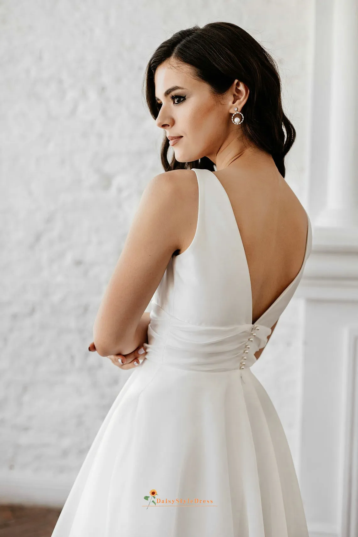 Tea Length Ball Gown V-neck Wedding Dress