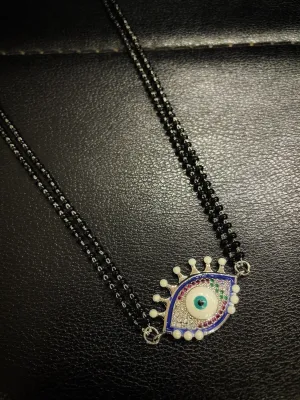 The Evil Eye Necklace Long Silver Mangalsutra Design Brass Silver Plated AD Pendant मंगळसूत्र (25 Inch)