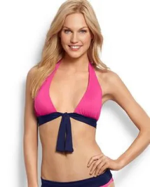 Tommy Bahama Womens Pink Deck Piping Halter Cup Shirred Band Swim Top Size XS