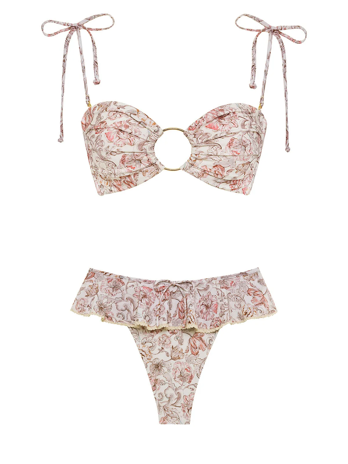 Tori Ties Bandeau-Tamarindo Ruffle Bikini ::RET