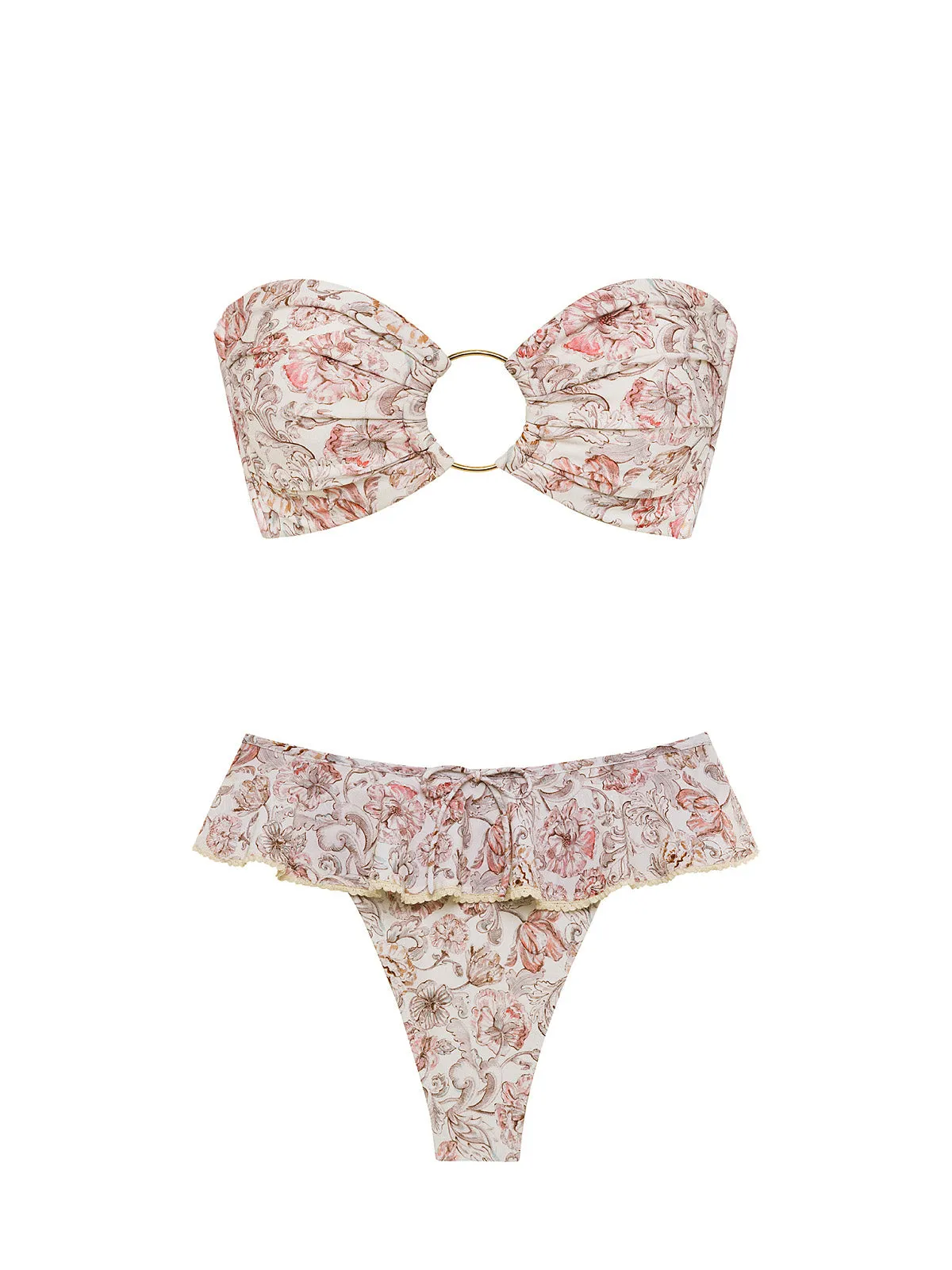 Tori Ties Bandeau-Tamarindo Ruffle Bikini ::RET
