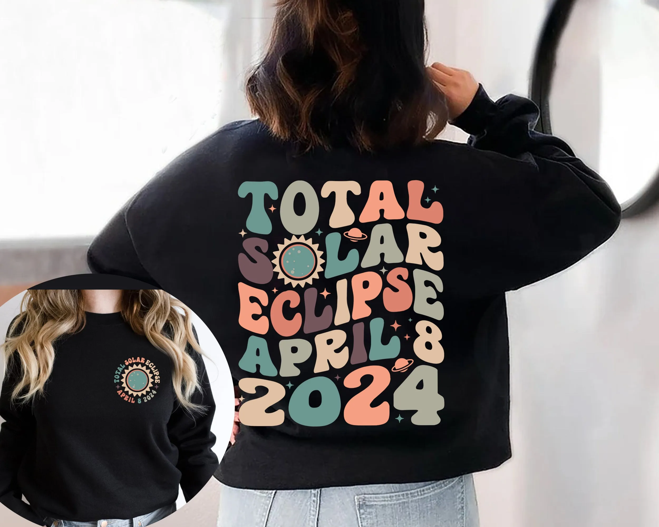 Total Solar Eclipse 2024 Hoodie, Double-Sided Crewneck, April 8th 2024 Shirt, Celestial Shirt, Gift for Eclipse Lover, Eclipse Event 2024 Shirt