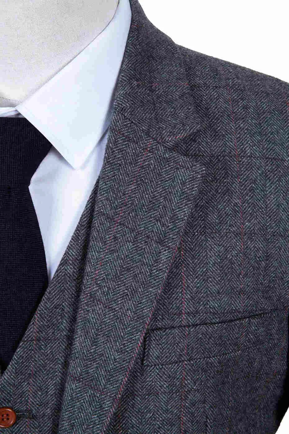 TRADITIONAL GREY HERRINGBONE TWEED 3 PIECE SUIT