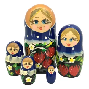 Traditional Nesting dolls Blue Polka Dots