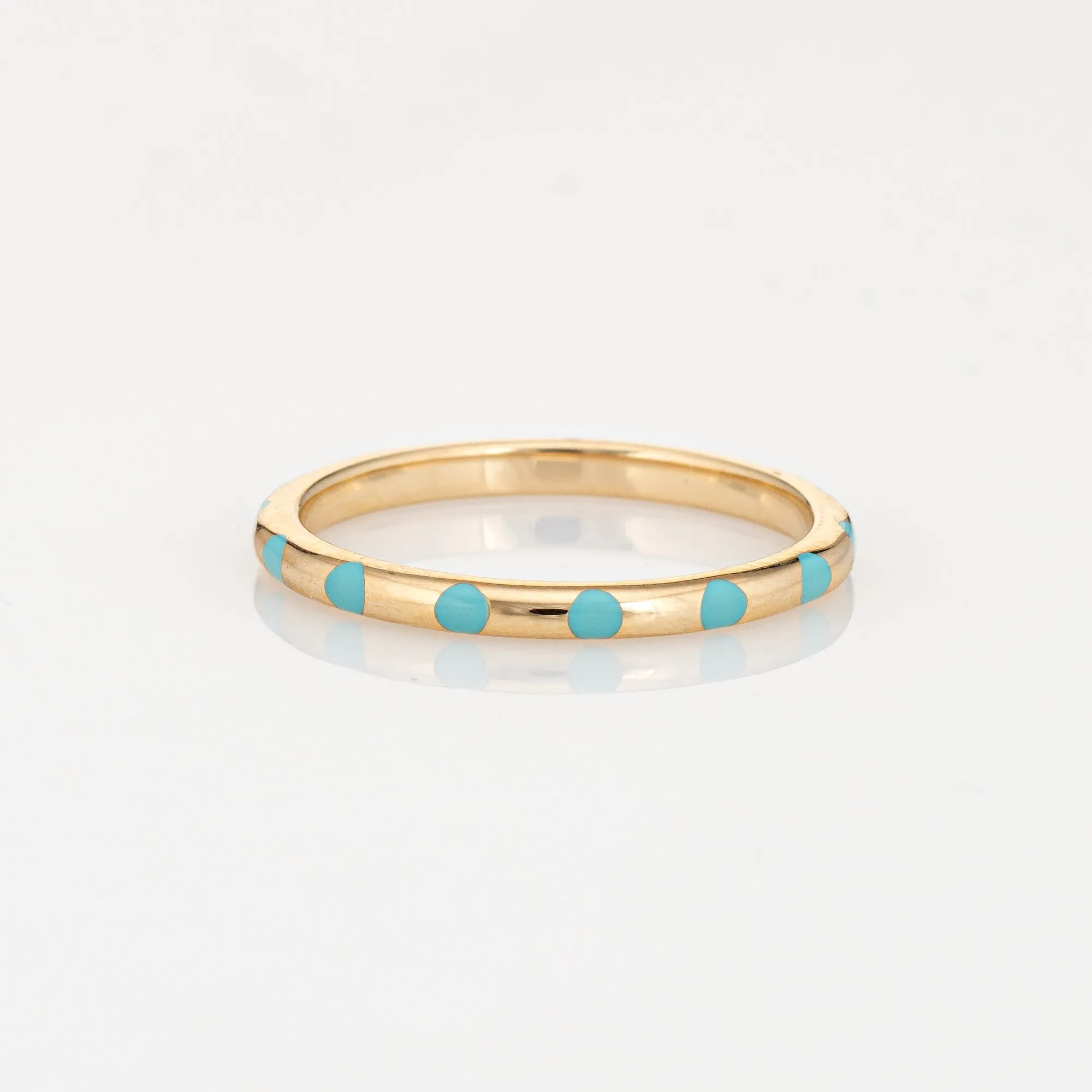 Turquoise Polka Dots Enamel Ring Diamond Sz 6.5 14k Yellow Gold Stacking Band