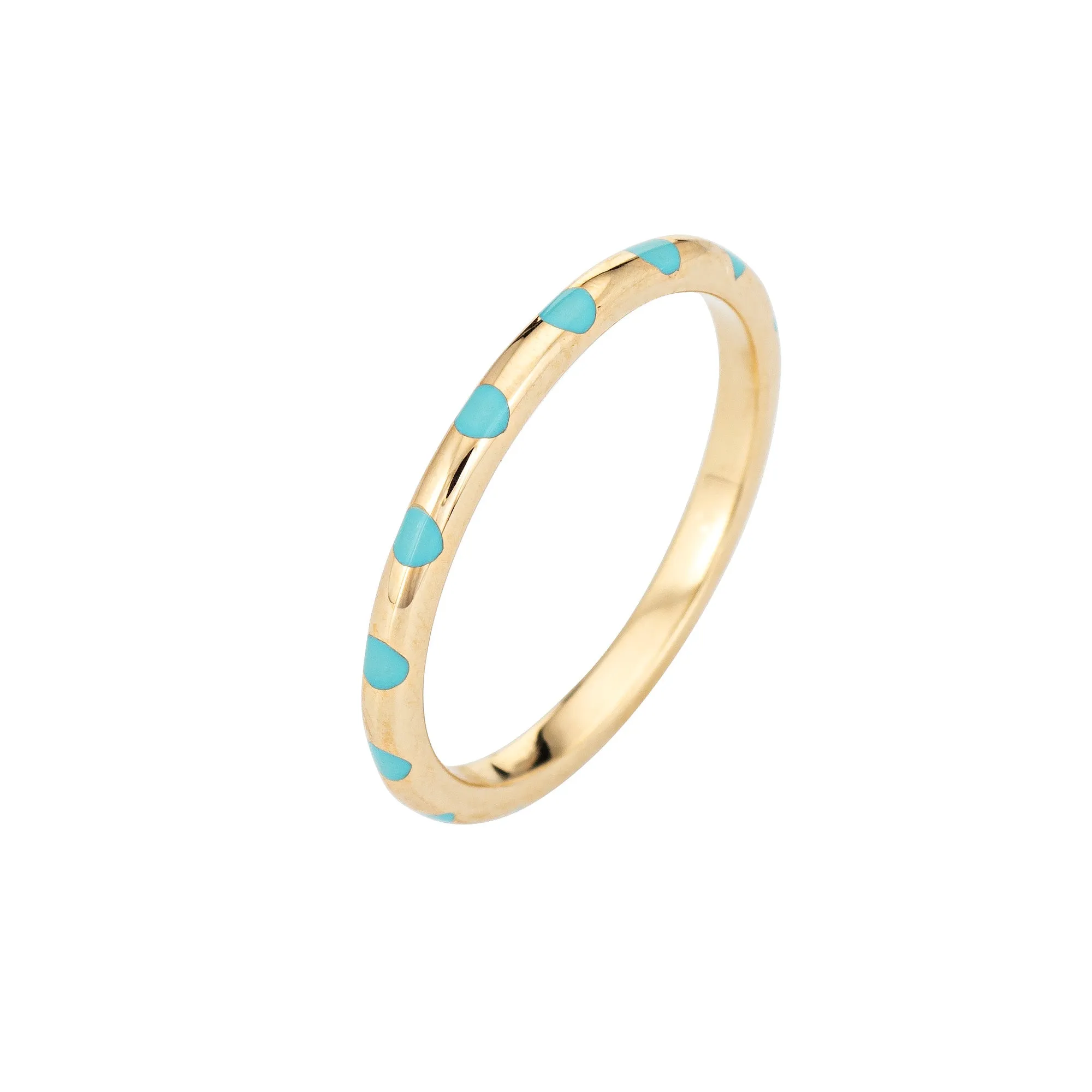 Turquoise Polka Dots Enamel Ring Diamond Sz 6.5 14k Yellow Gold Stacking Band
