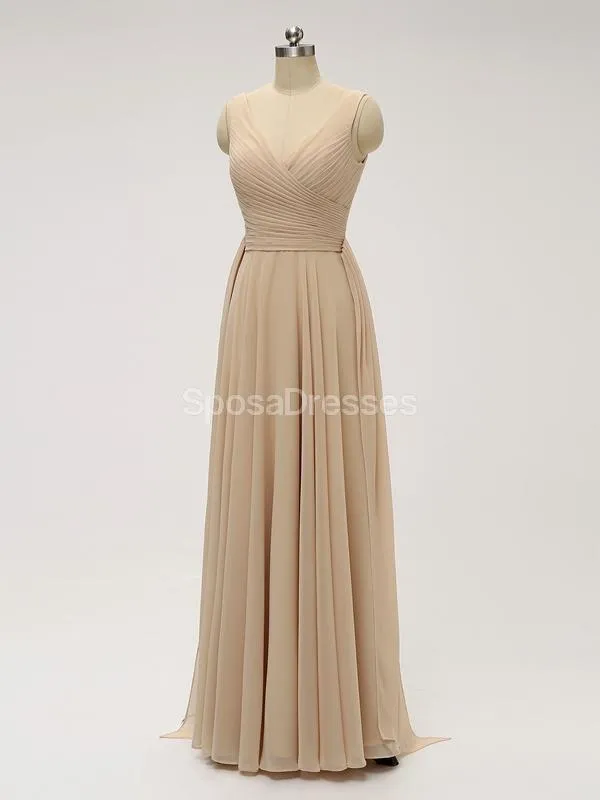 V Neck Floor Length Chiffon Grey Cheap Bridesmaid Dresses Online, WG585