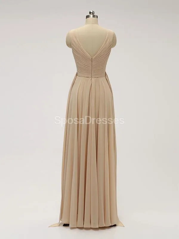 V Neck Floor Length Chiffon Grey Cheap Bridesmaid Dresses Online, WG585