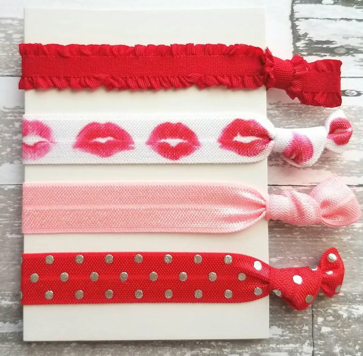 Valentine Hair Tie Set, Valentine ties, Valentine ponytail holder, Valentine hair band, kiss accessories, love gift, red pink hair elastic
