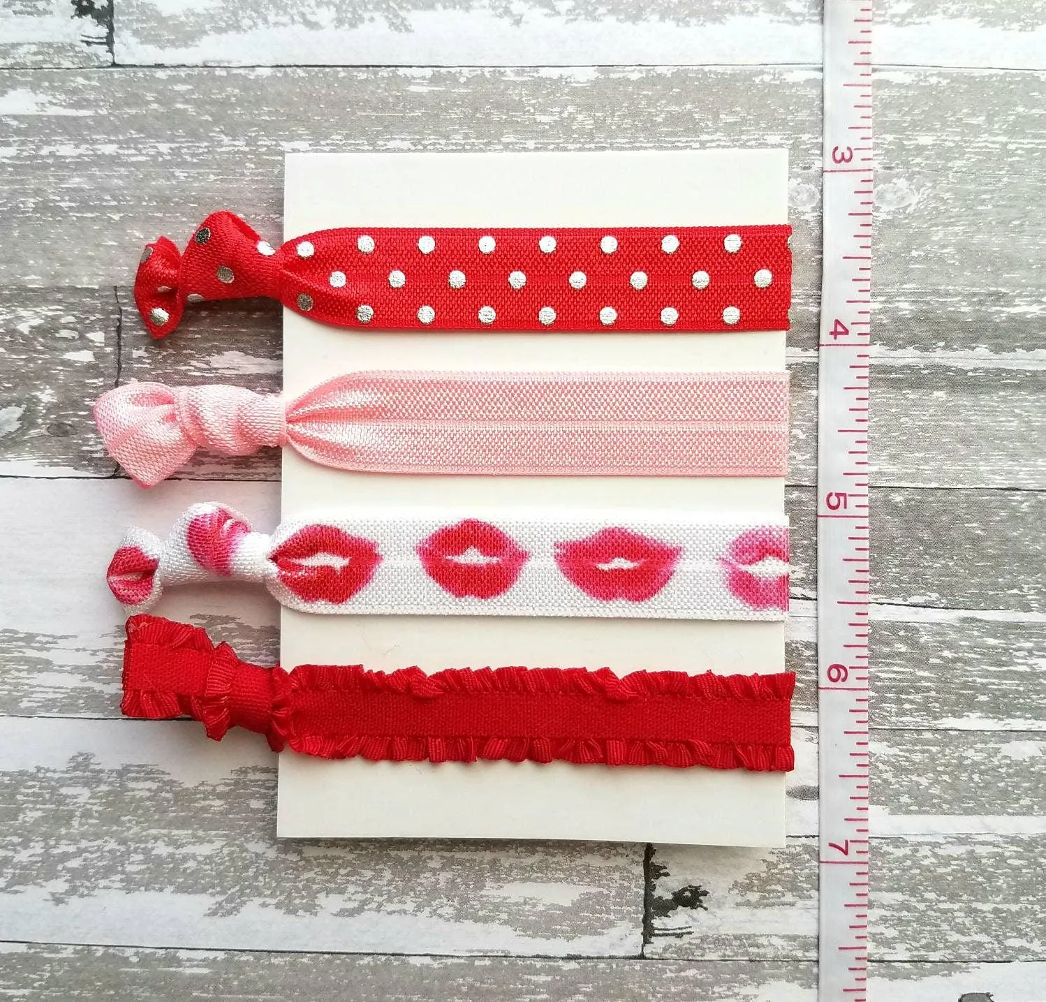 Valentine Hair Tie Set, Valentine ties, Valentine ponytail holder, Valentine hair band, kiss accessories, love gift, red pink hair elastic