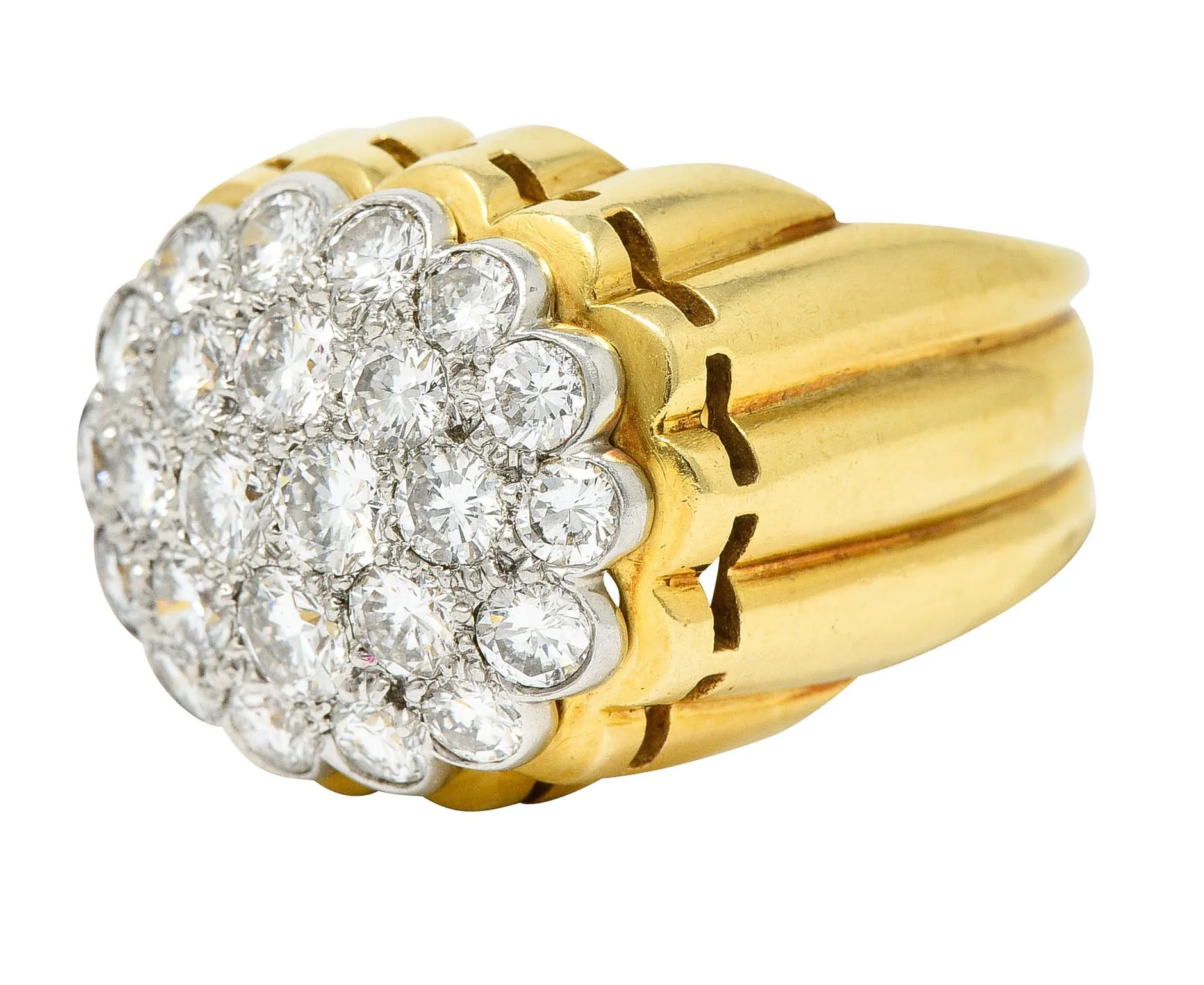 Van Cleef & Arpels 1970's 2.65 CTW Pave Diamond Platinum 18 Karat Gold Band Vintage Ring