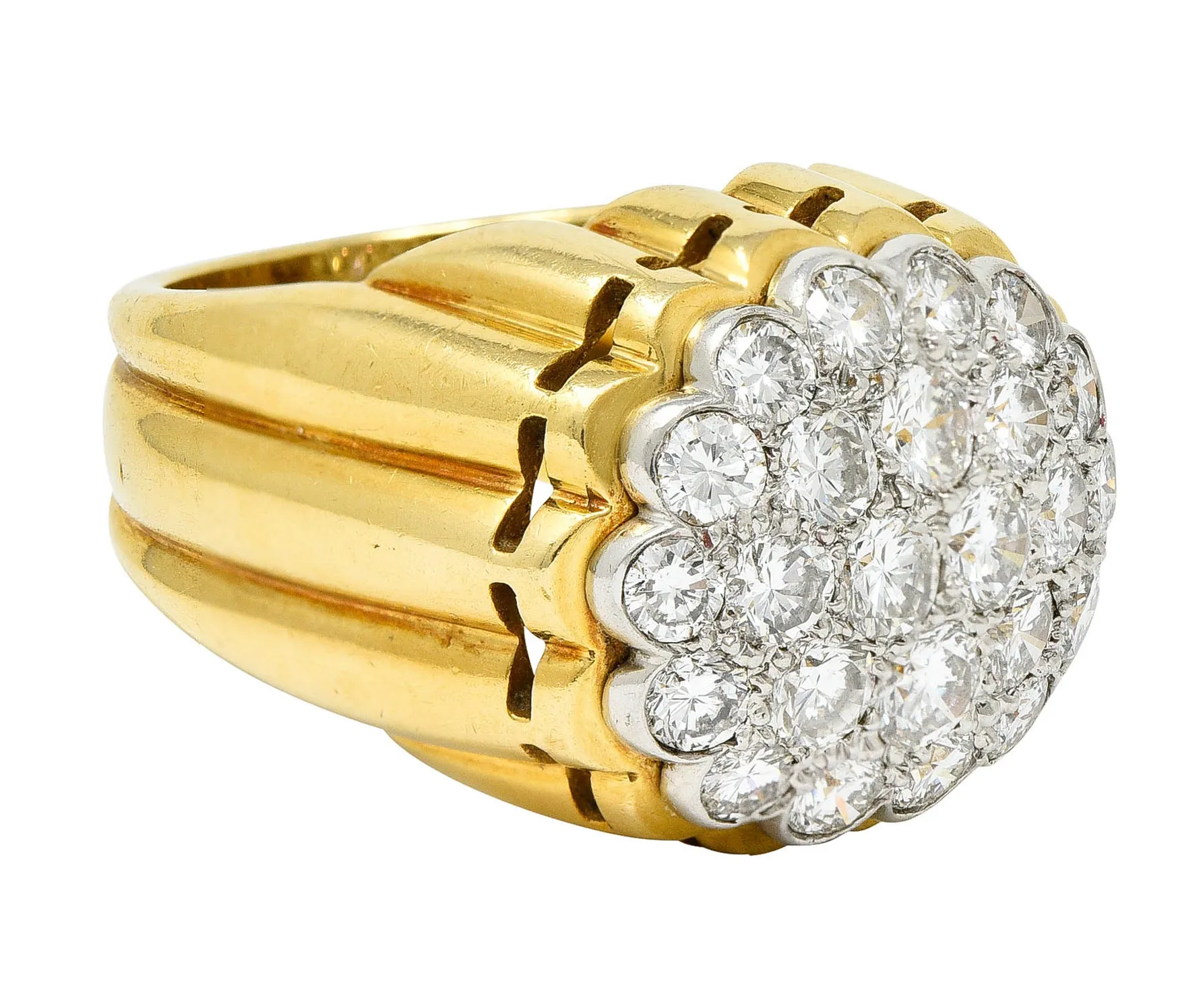 Van Cleef & Arpels 1970's 2.65 CTW Pave Diamond Platinum 18 Karat Gold Band Vintage Ring