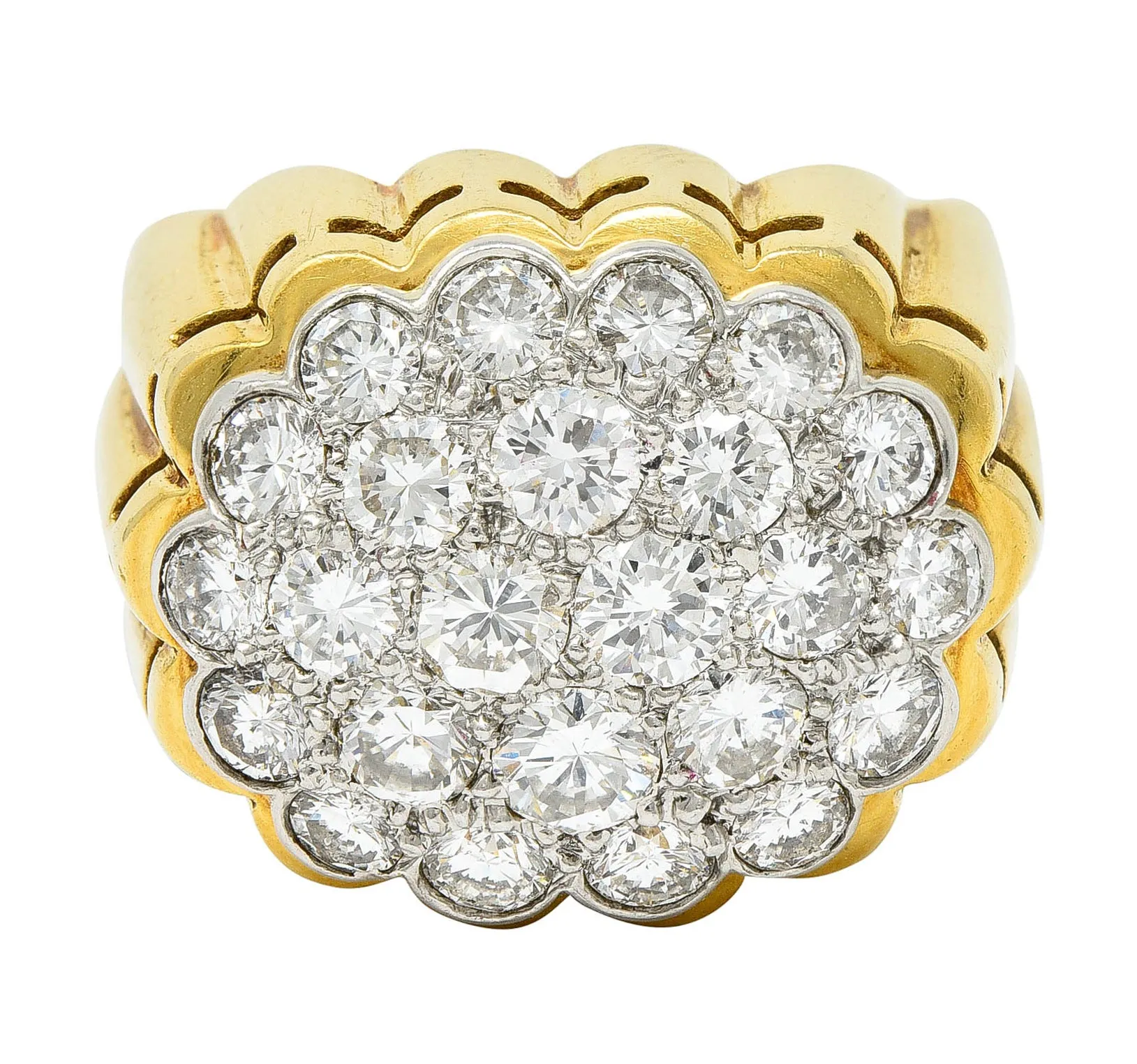 Van Cleef & Arpels 1970's 2.65 CTW Pave Diamond Platinum 18 Karat Gold Band Vintage Ring