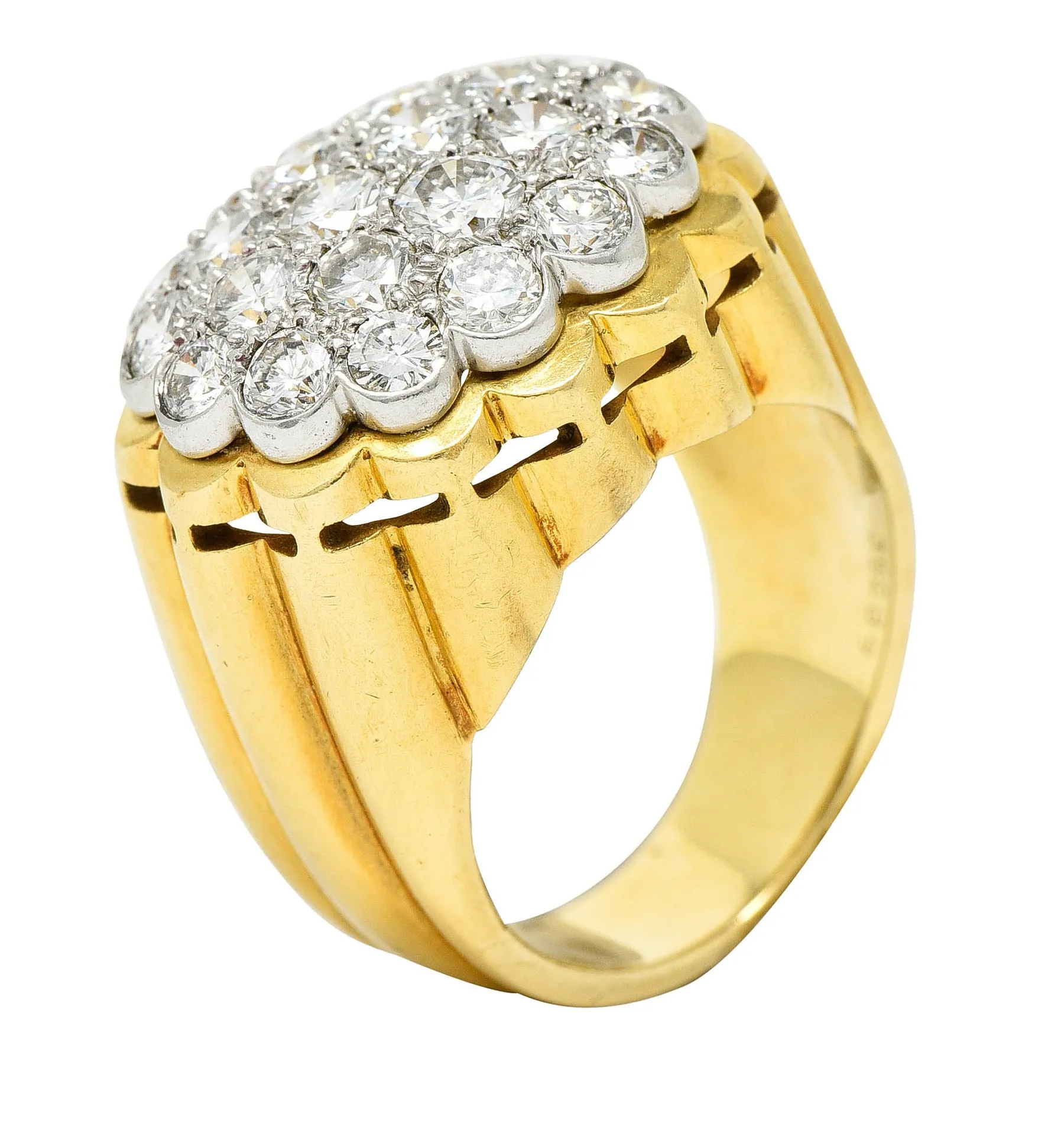 Van Cleef & Arpels 1970's 2.65 CTW Pave Diamond Platinum 18 Karat Gold Band Vintage Ring