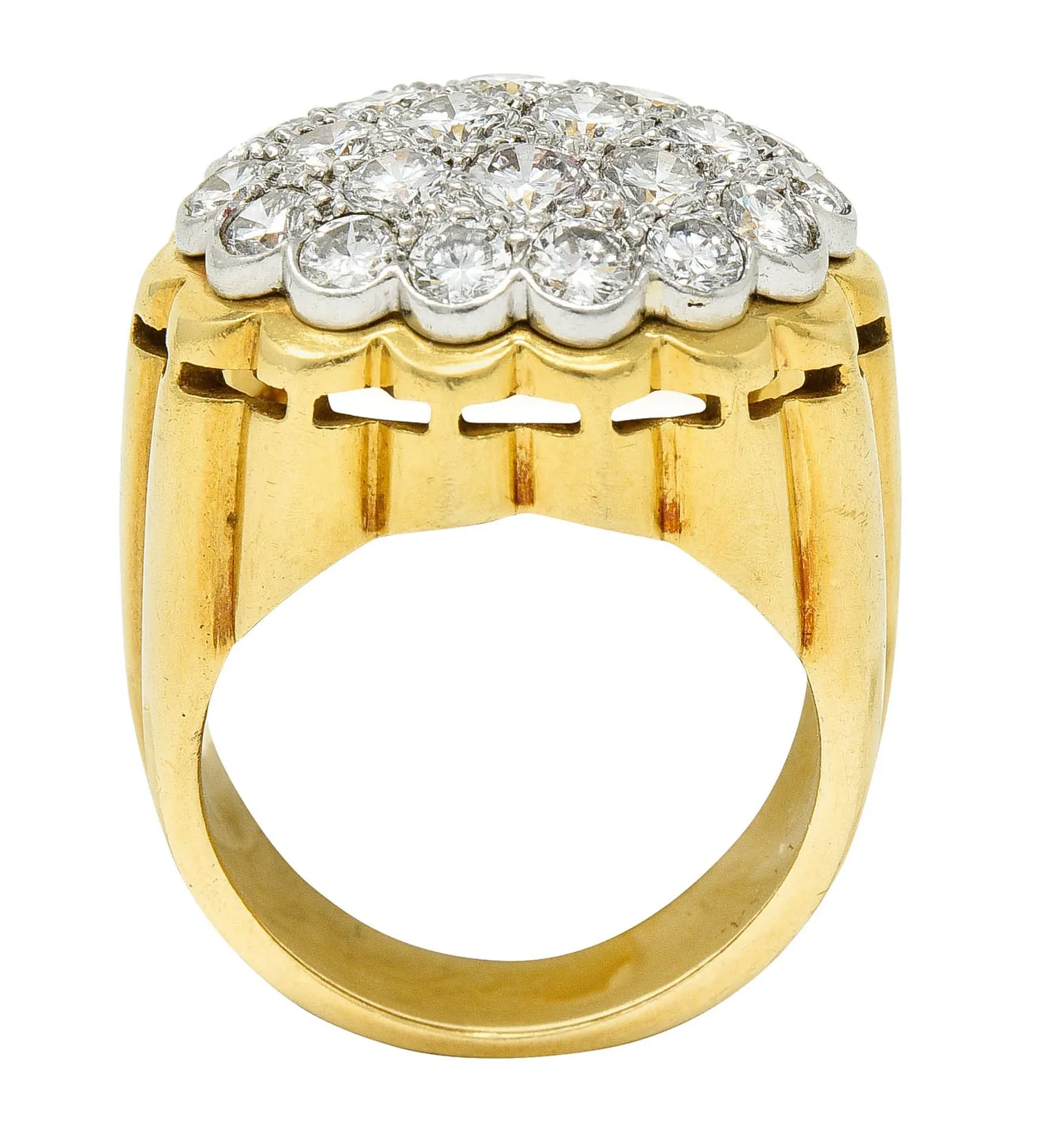 Van Cleef & Arpels 1970's 2.65 CTW Pave Diamond Platinum 18 Karat Gold Band Vintage Ring