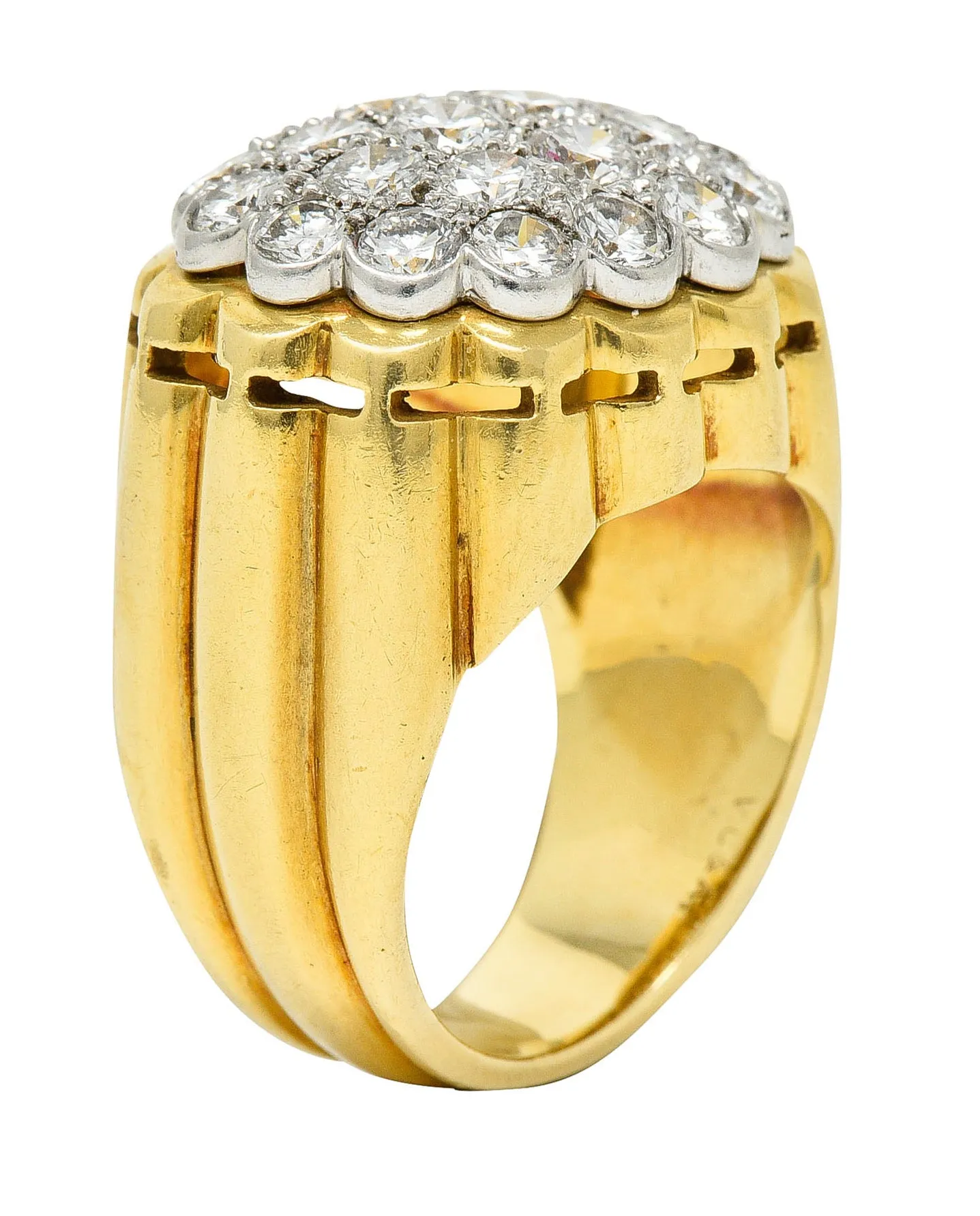 Van Cleef & Arpels 1970's 2.65 CTW Pave Diamond Platinum 18 Karat Gold Band Vintage Ring