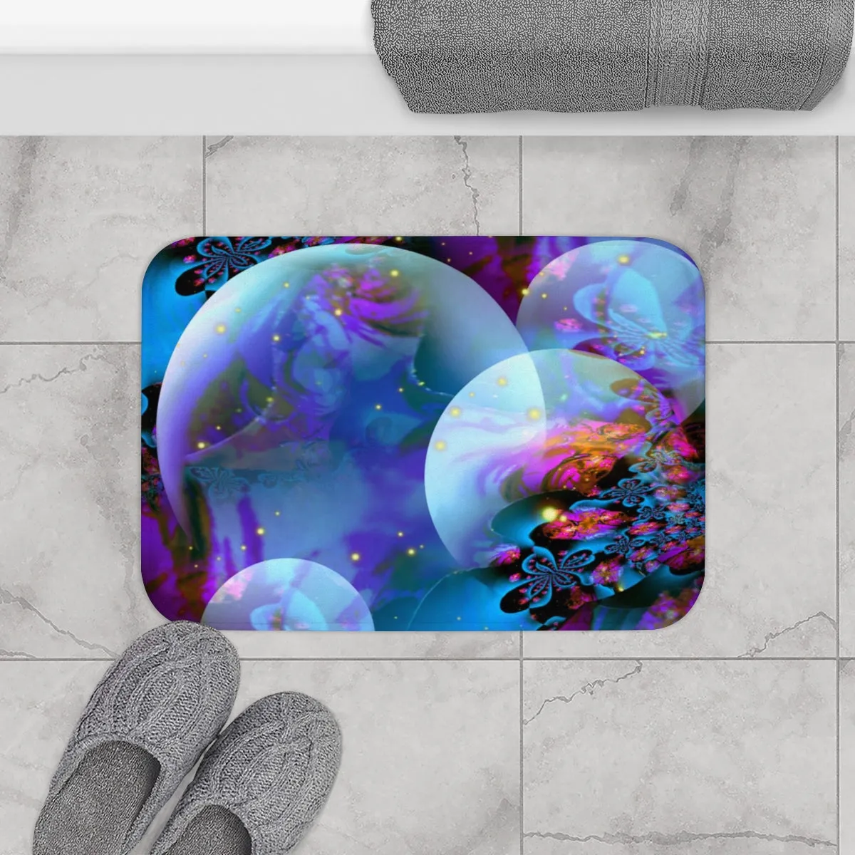 Velvety Soft Memory Foam Bath Mat, Designer Bathroom Decor - "Spirit Orbs"