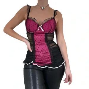 Victoria's Secret Pink/Black Polka Dot Sheer Ruffle Bustier Top